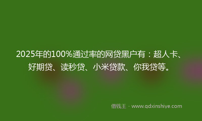 2025年的100%通过率的网贷黑户有：超人卡、好期贷、读秒贷、小米贷款、你我贷等。