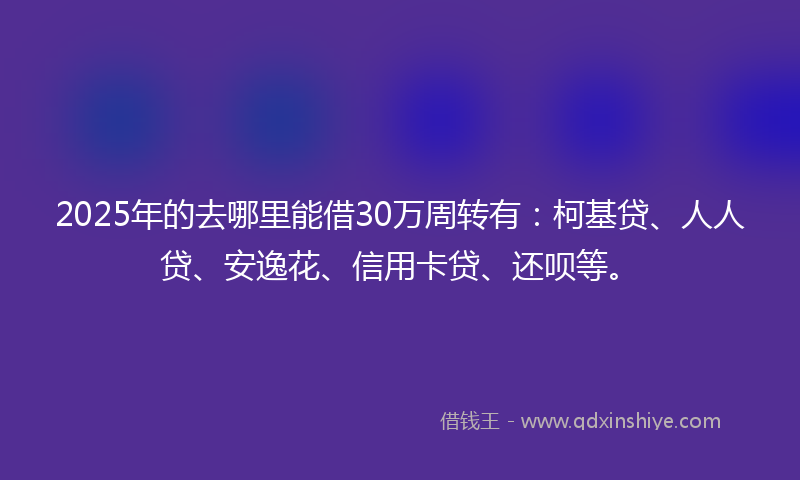 2025年的去哪里能借30万周转有：柯基贷、人人贷、安逸花、信用卡贷、还呗等。
