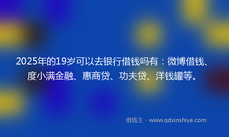 2025年的19岁可以去银行借钱吗有：微博借钱、度小满金融、惠商贷、功夫贷、洋钱罐等。