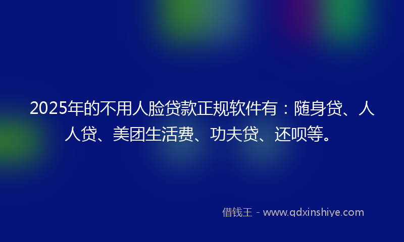 2025年的不用人脸贷款正规软件有：随身贷、人人贷、美团生活费、功夫贷、还呗等。