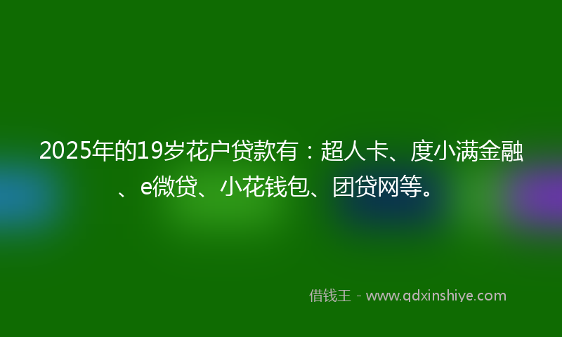 2025年的19岁花户贷款有：超人卡、度小满金融、e微贷、小花钱包、团贷网等。