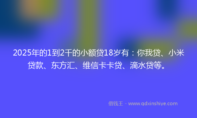 2025年的1到2千的小额贷18岁有：你我贷、小米贷款、东方汇、维信卡卡贷、滴水贷等。