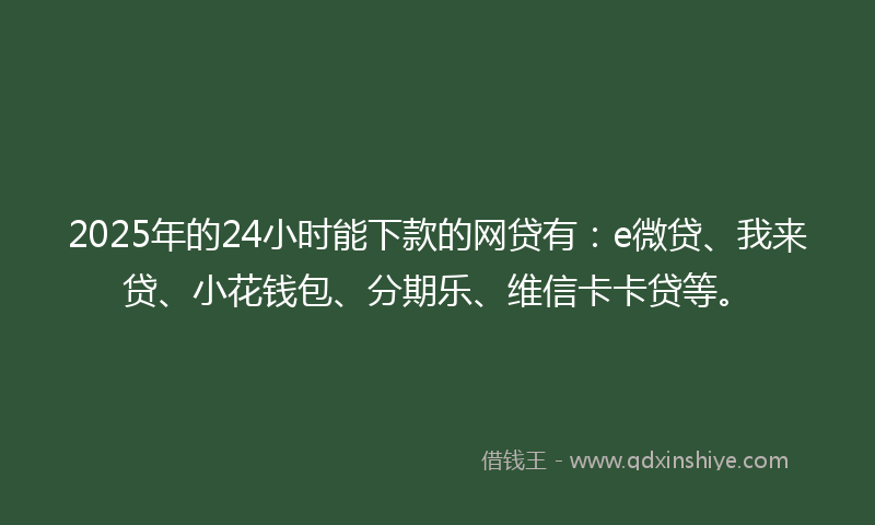 2025年的24小时能下款的网贷有：e微贷、我来贷、小花钱包、分期乐、维信卡卡贷等。