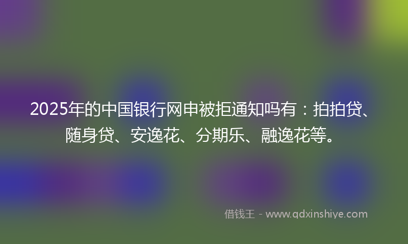 2025年的中国银行网申被拒通知吗有：拍拍贷、随身贷、安逸花、分期乐、融逸花等。