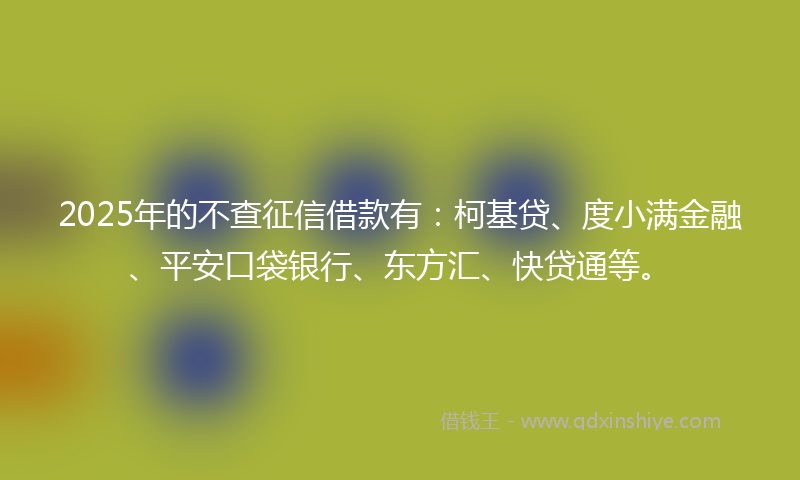 2025年的不查征信借款有:柯基贷、度小满金融、平安口袋银行、东方汇、快贷通等。