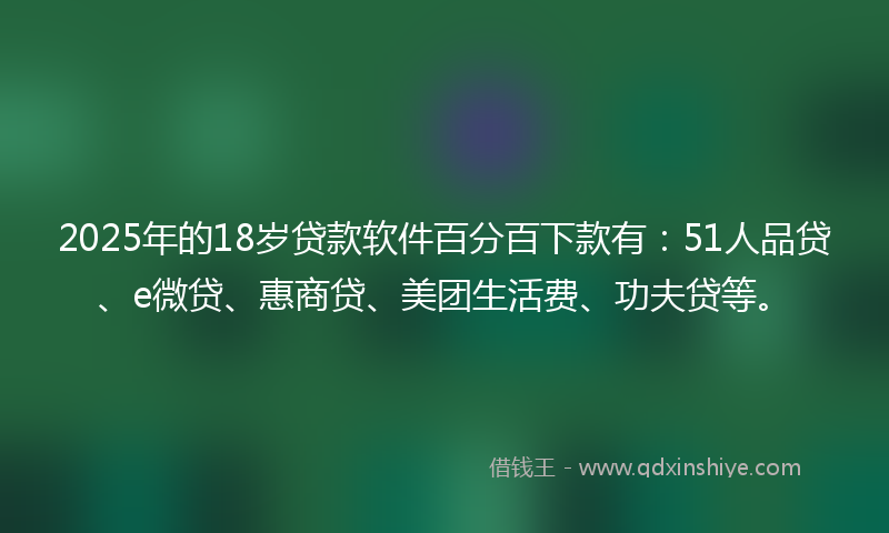 2025年的18岁贷款软件百分百下款有：51人品贷、e微贷、惠商贷、美团生活费、功夫贷等。