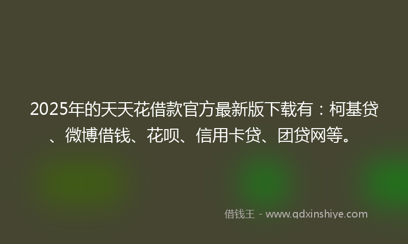 2025年的天天花借款官方最新版下载有：柯基贷、微博借钱、花呗、信用卡贷、团贷网等。