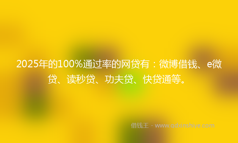 2025年的100%通过率的网贷有：微博借钱、e微贷、读秒贷、功夫贷、快贷通等。