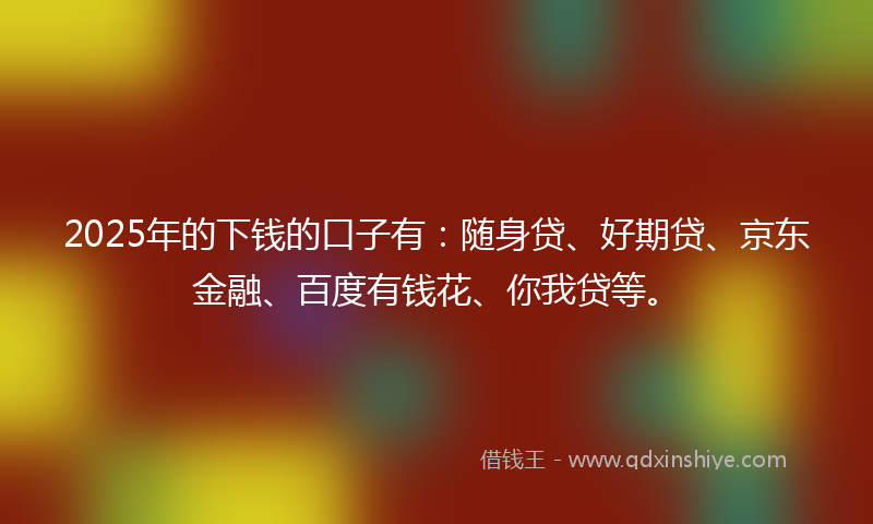 2025年的下钱的口子有：随身贷、好期贷、京东金融、百度有钱花、你我贷等。