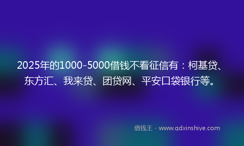 2025年的1000-5000借钱不看征信有：柯基贷、东方汇、我来贷、团贷网、平安口袋银行等。
