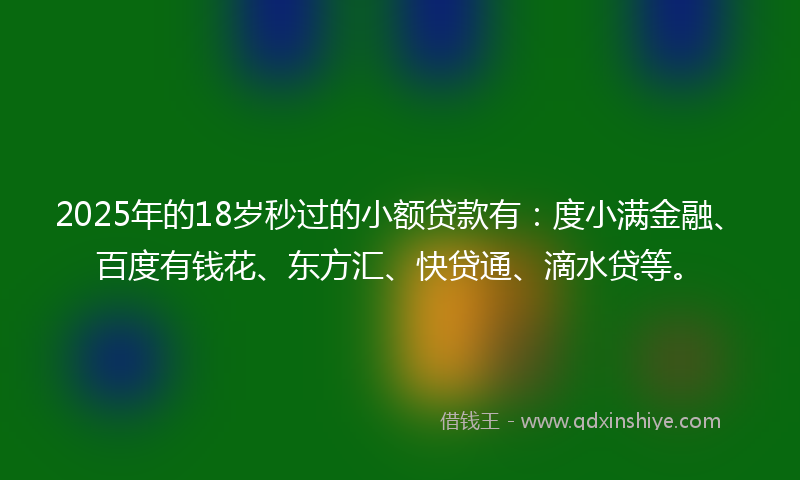 2025年的18岁秒过的小额贷款有：度小满金融、百度有钱花、东方汇、快贷通、滴水贷等。