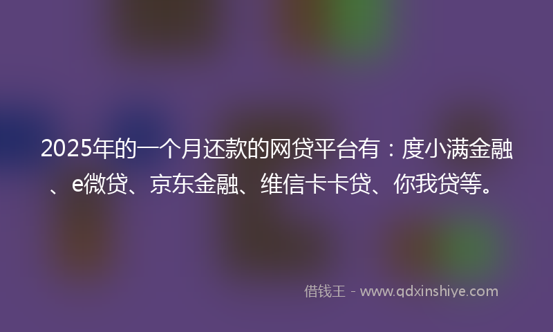 2025年的一个月还款的网贷平台有：度小满金融、e微贷、京东金融、维信卡卡贷、你我贷等。