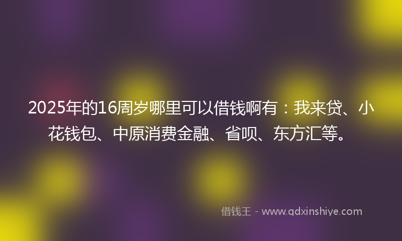 2025年的16周岁哪里可以借钱啊有：我来贷、小花钱包、中原消费金融、省呗、东方汇等。
