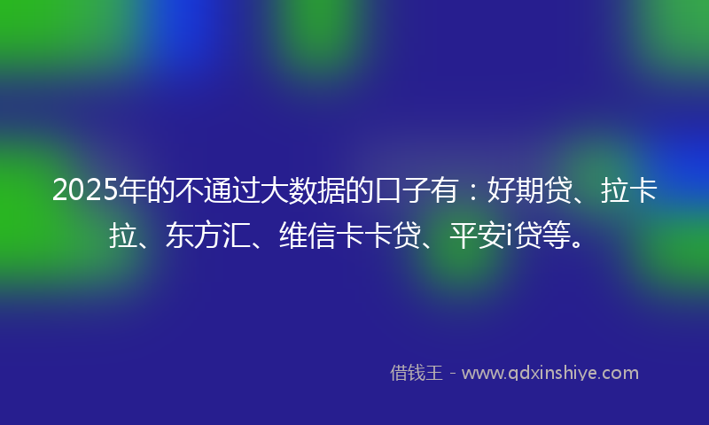 2025年的不通过大数据的口子有：好期贷、拉卡拉、东方汇、维信卡卡贷、平安i贷等。