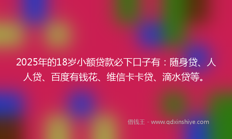 2025年的18岁小额贷款必下口子有：随身贷、人人贷、百度有钱花、维信卡卡贷、滴水贷等。