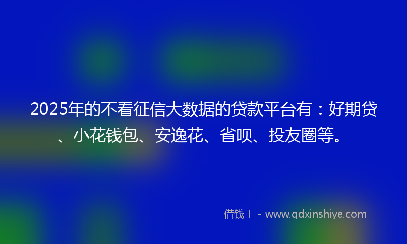 2025年的不看征信大数据的贷款平台有：好期贷、小花钱包、安逸花、省呗、投友圈等。
