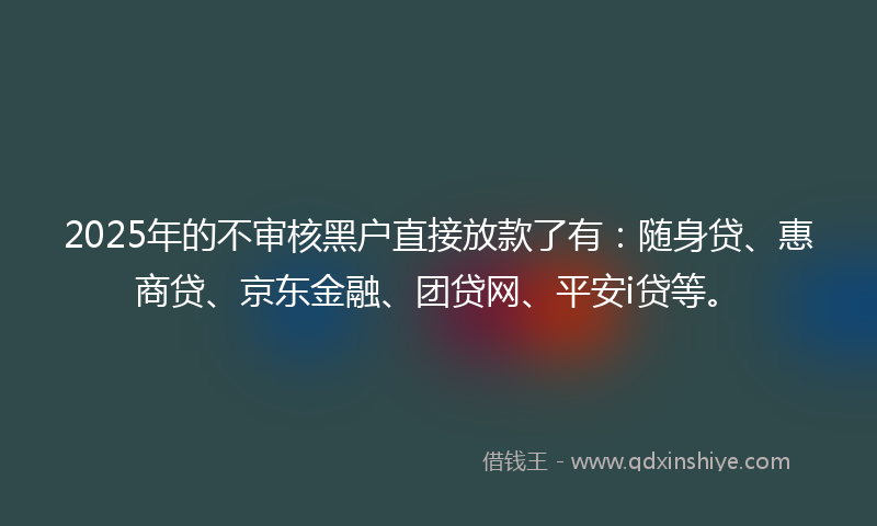 2025年的不审核黑户直接放款了有：随身贷、惠商贷、京东金融、团贷网、平安i贷等。