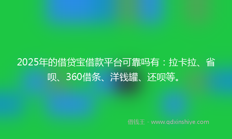 2025年的借贷宝借款平台可靠吗有：拉卡拉、省呗、360借条、洋钱罐、还呗等。