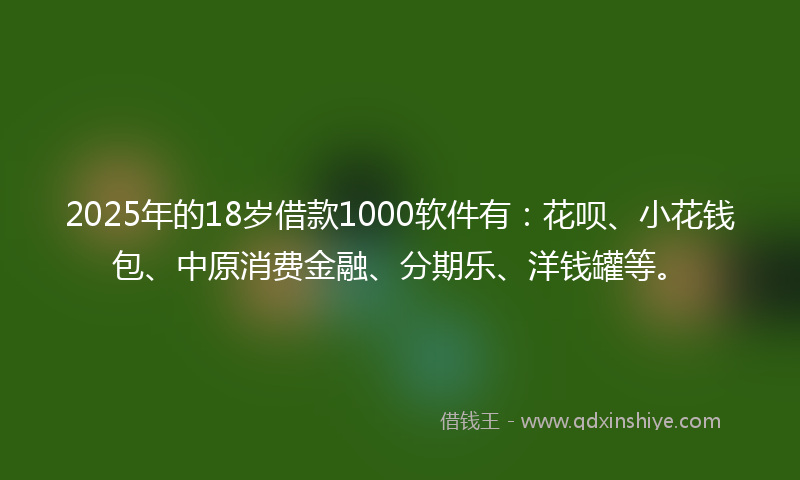 2025年的18岁借款1000软件有：花呗、小花钱包、中原消费金融、分期乐、洋钱罐等。