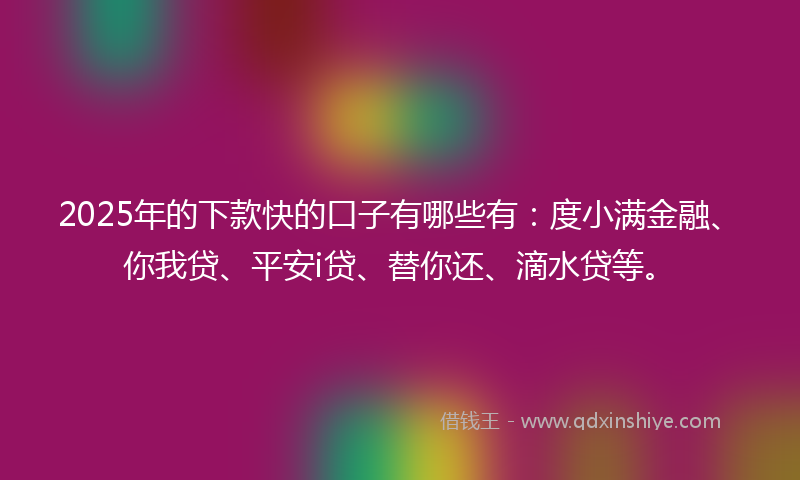 2025年的下款快的口子有哪些有：度小满金融、你我贷、平安i贷、替你还、滴水贷等。