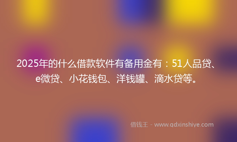 2025年的什么借款软件有备用金有：51人品贷、e微贷、小花钱包、洋钱罐、滴水贷等。