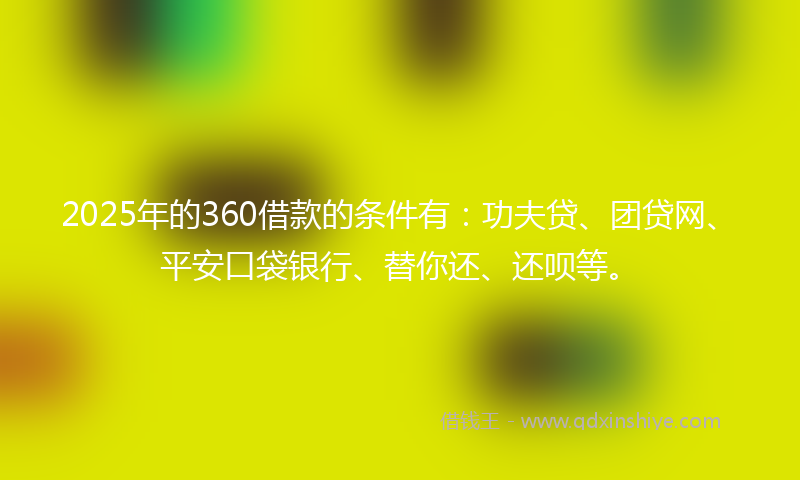 2025年的360借款的条件有：功夫贷、团贷网、平安口袋银行、替你还、还呗等。