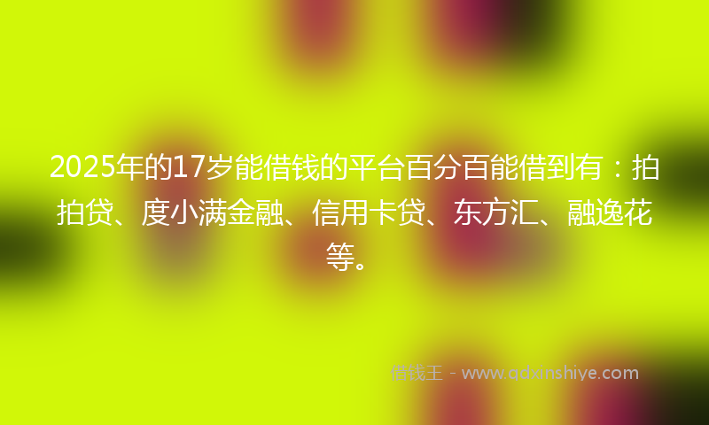 2025年的17岁能借钱的平台百分百能借到有：拍拍贷、度小满金融、信用卡贷、东方汇、融逸花等。