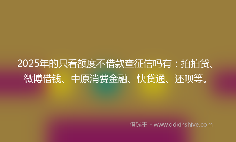 2025年的只看额度不借款查征信吗有：拍拍贷、微博借钱、中原消费金融、快贷通、还呗等。
