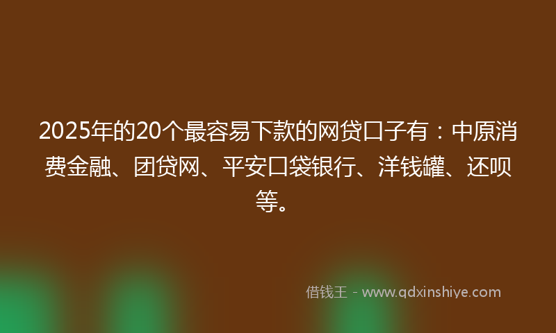 2025年的20个最容易下款的网贷口子有：中原消费金融、团贷网、平安口袋银行、洋钱罐、还呗等。