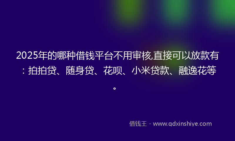 2025年的哪种借钱平台不用审核,直接可以放款有：拍拍贷、随身贷、花呗、小米贷款、融逸花等。