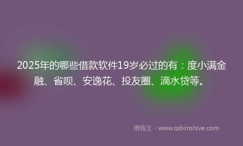 2025年的哪些借款软件19岁必过的有：度小满金融、省呗、安逸花、投友圈、滴水贷等。