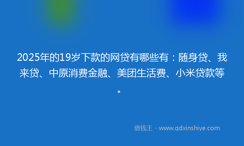 2025年的19岁下款的网贷有哪些有：随身贷、我来贷、中原消费金融、美团生活费、小米贷款等。