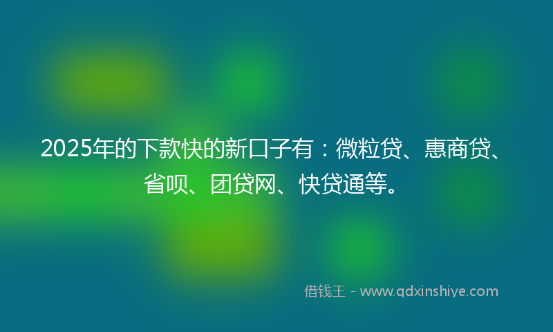2025年的下款快的新口子有：微粒贷、惠商贷、省呗、团贷网、快贷通等。
