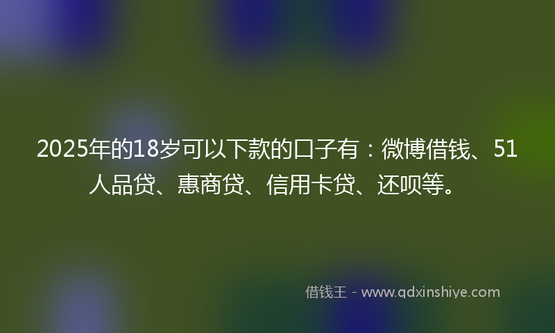 2025年的18岁可以下款的口子有：微博借钱、51人品贷、惠商贷、信用卡贷、还呗等。