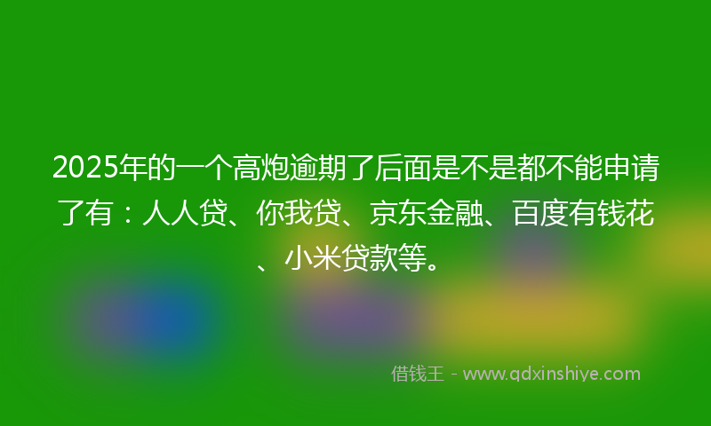 2025年的一个高炮逾期了后面是不是都不能申请了有：人人贷、你我贷、京东金融、百度有钱花、小米贷款等。