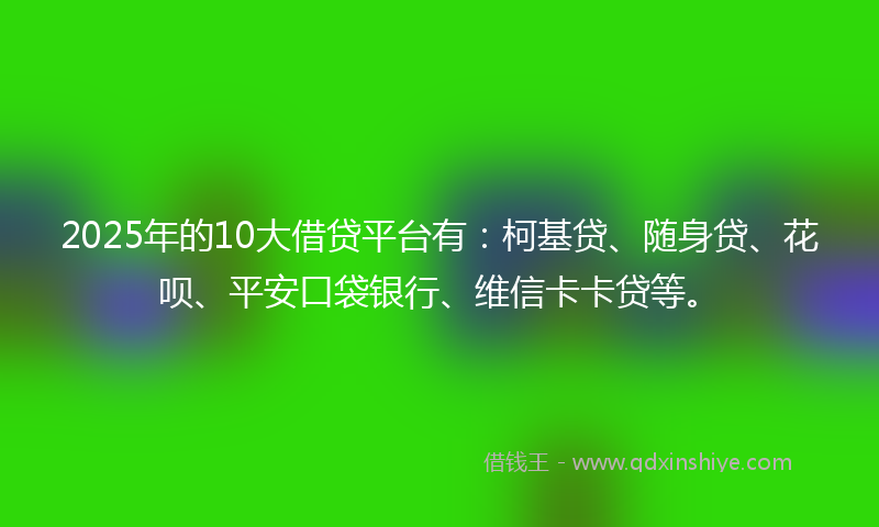 2025年的10大借贷平台有：柯基贷、随身贷、花呗、平安口袋银行、维信卡卡贷等。