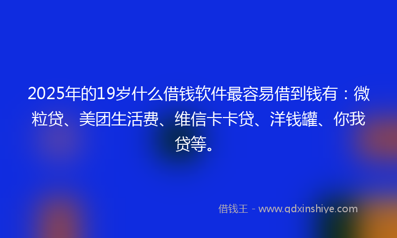 2025年的19岁什么借钱软件最容易借到钱有：微粒贷、美团生活费、维信卡卡贷、洋钱罐、你我贷等。