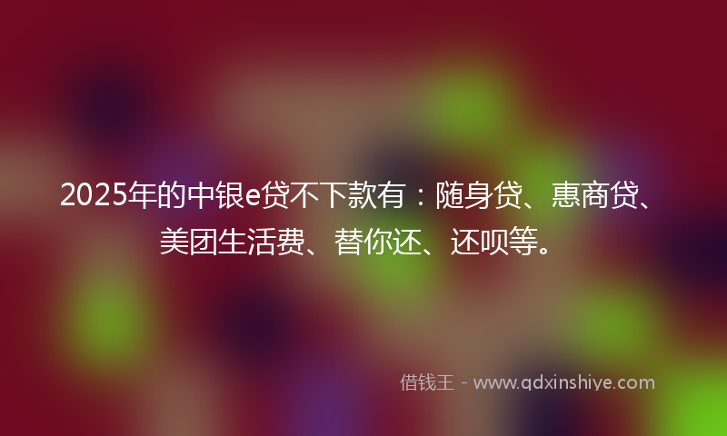 2025年的中银e贷不下款有：随身贷、惠商贷、美团生活费、替你还、还呗等。