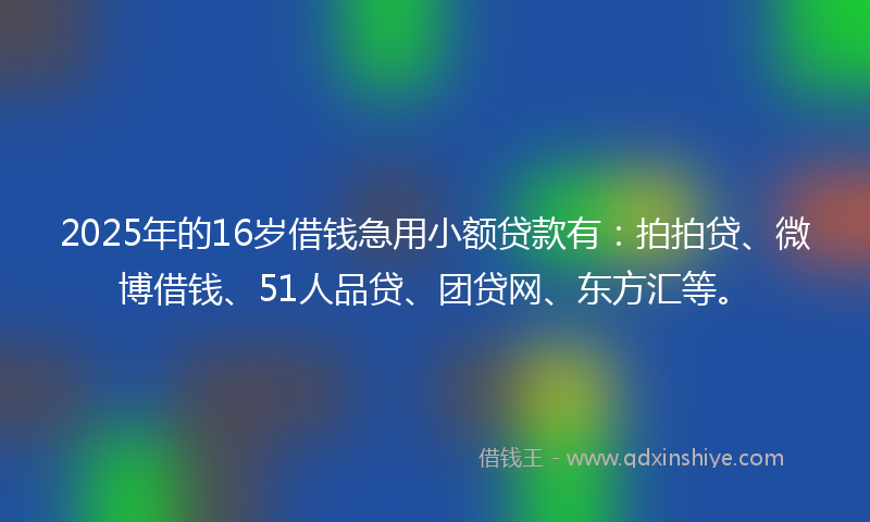 2025年的16岁借钱急用小额贷款有：拍拍贷、微博借钱、51人品贷、团贷网、东方汇等。