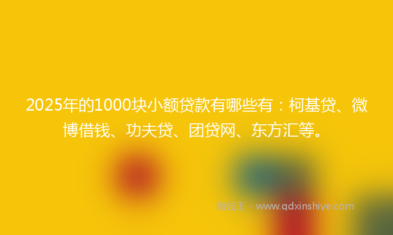 2025年的1000块小额贷款有哪些有：柯基贷、微博借钱、功夫贷、团贷网、东方汇等。