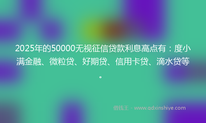 2025年的50000无视征信贷款利息高点有：度小满金融、微粒贷、好期贷、信用卡贷、滴水贷等。