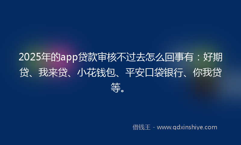 2025年的app贷款审核不过去怎么回事有：好期贷、我来贷、小花钱包、平安口袋银行、你我贷等。