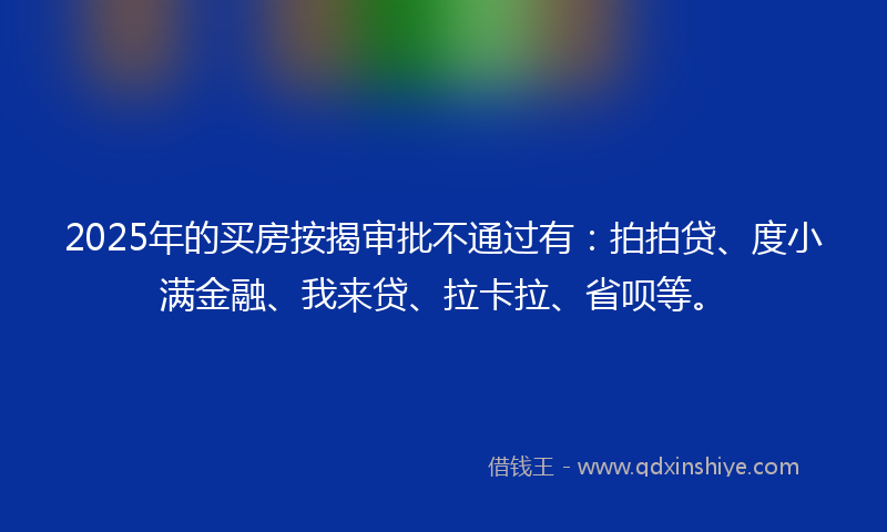 2025年的买房按揭审批不通过有：拍拍贷、度小满金融、我来贷、拉卡拉、省呗等。