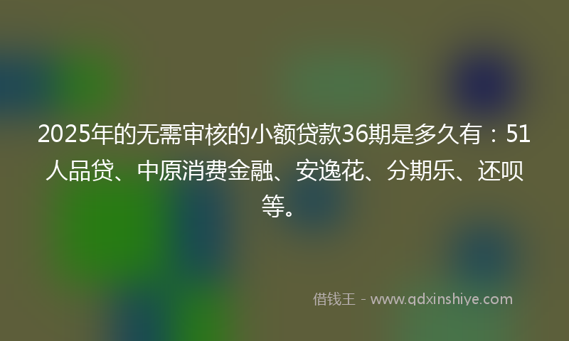 2025年的无需审核的小额贷款36期是多久有：51人品贷、中原消费金融、安逸花、分期乐、还呗等。