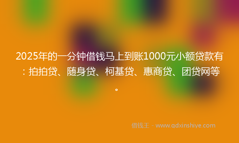 2025年的一分钟借钱马上到账1000元小额贷款有：拍拍贷、随身贷、柯基贷、惠商贷、团贷网等。