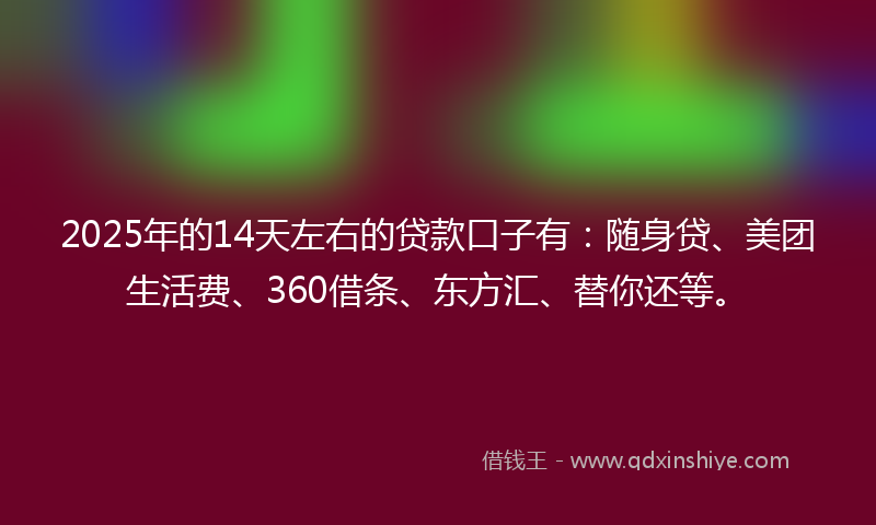 2025年的14天左右的贷款口子有：随身贷、美团生活费、360借条、东方汇、替你还等。