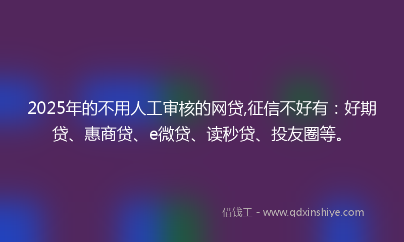 2025年的不用人工审核的网贷,征信不好有：好期贷、惠商贷、e微贷、读秒贷、投友圈等。