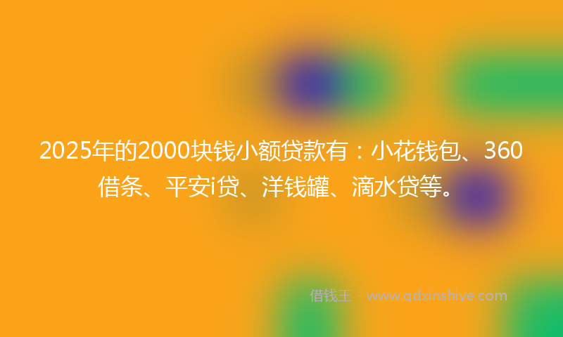 2025年的2000块钱小额贷款有：小花钱包、360借条、平安i贷、洋钱罐、滴水贷等。