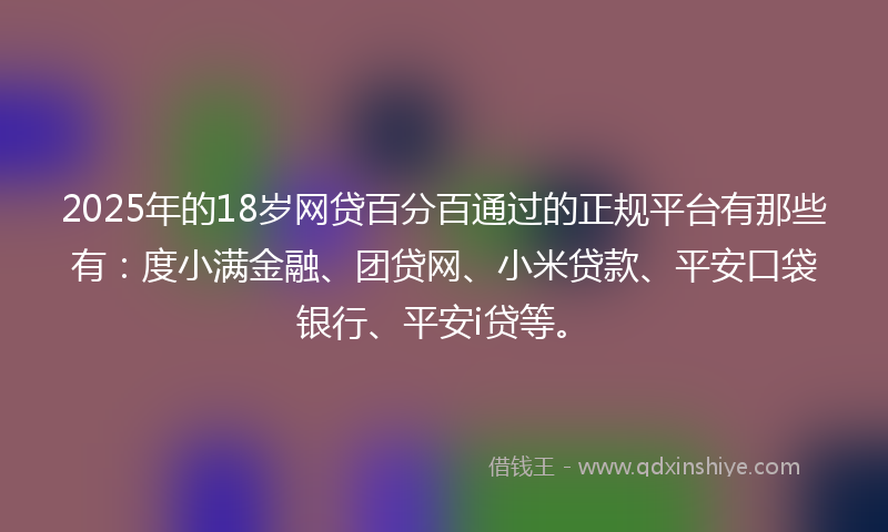 2025年的18岁网贷百分百通过的正规平台有那些有：度小满金融、团贷网、小米贷款、平安口袋银行、平安i贷等。