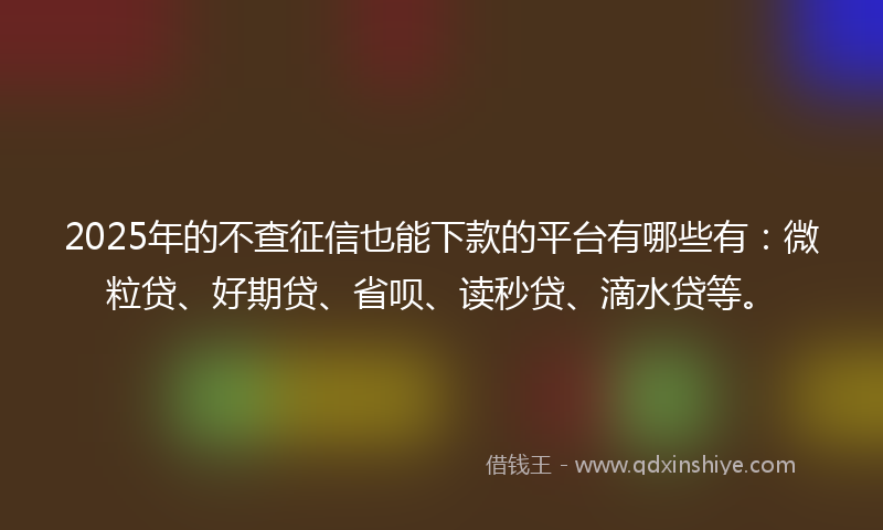 2025年的不查征信也能下款的平台有哪些有：微粒贷、好期贷、省呗、读秒贷、滴水贷等。